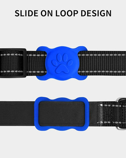 Dynmeow Dog Cat Collar Holder Compatible with Airtag, Anti-Lost Silcione Holder for 3/4-1" inch Wide Collar, Navy-Blue, M(1 Pack)