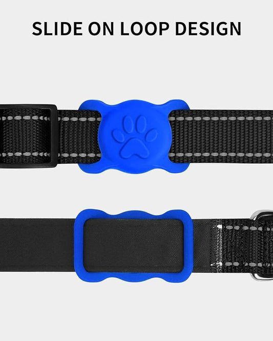 Dynmeow Dog Cat Collar Holder Compatible with Airtag, Anti-Lost Silcione Holder for 3/4-1" inch Wide Collar, Navy-Blue, M(1 Pack)