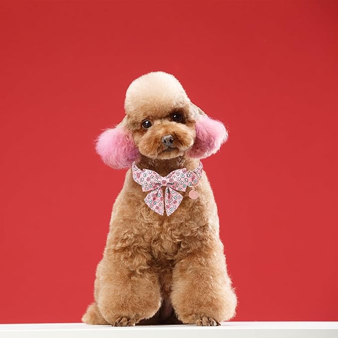 Valentine’s Dog Collar with Bow Tie, Pink Heart Bowtie Collar with Metal Buckle, Valentine’s Gift Pet Collar for Puppy Girl Boy Dog or Cat, Wedding Dog Collar,XL