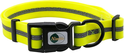NIMBLE Dog Collar Waterproof Pet Collars Anti-Odor Durable Adjustable PVC & Polyester Soft with Reflective Cloth Stripe Basic Dog Collars S/M/L Sizes (Medium (11.81”-18.5”inches), Fluorescent Yellow)