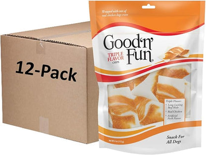Good'n'Fun Triple Flavor Rawhide Chips with Real Chicken ,4 Ounce (Pack of 12)