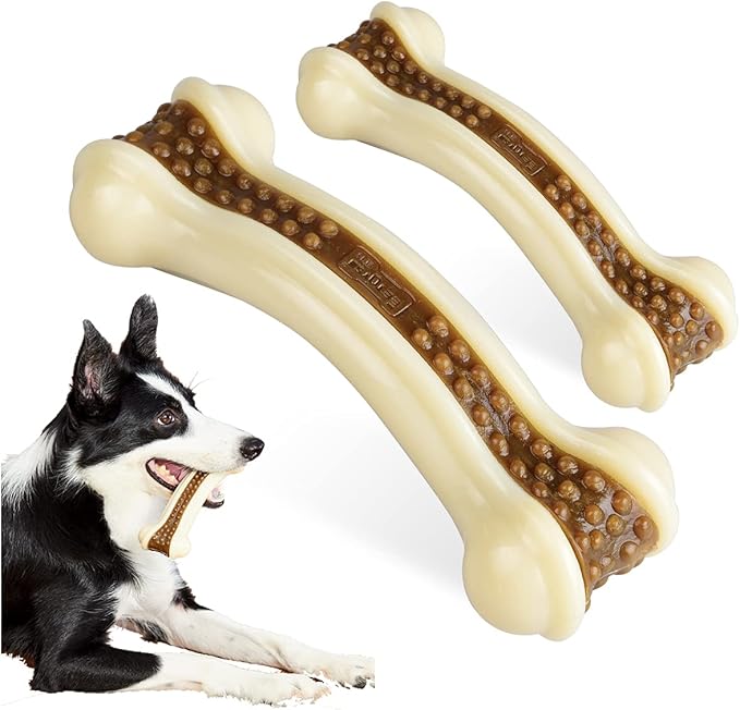 BETTEPROD Dog Chew Toys for Aggressive Chewers Large Breed,2 Pack Beef Flavor Indestructible Dog Teething Chew Toys Bones for Large/Medium/Small Puppies,Pet Toy with Nylon