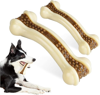 BETTEPROD Dog Chew Toys for Aggressive Chewers Large Breed,2 Pack Beef Flavor Indestructible Dog Teething Chew Toys Bones for Large/Medium/Small Puppies,Pet Toy with Nylon
