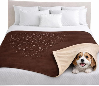 Premium Deluxe ! 100% TOP Waterproof Blanket Guarantees to Keep Your Bed Dry! Crinkle-Free Ultra-Soft Fleece Furniture Protector for People Kids Pets. EZ Wash/Dry Brown/Beige Reversible 80x60