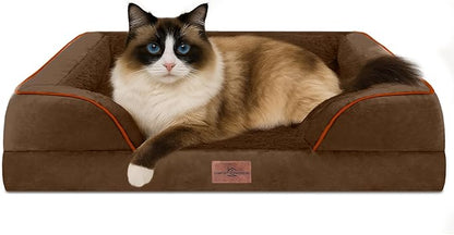 Comfort Expression Orthopedic Dog Bed for Small Dogs 20x14 Inch, Waterproof Supportive Egg Crate Foam Small Pet Bed with Removable Bolsters, Dog Couch with Washable Cover & Non-Slip Bottom, Dark Brown