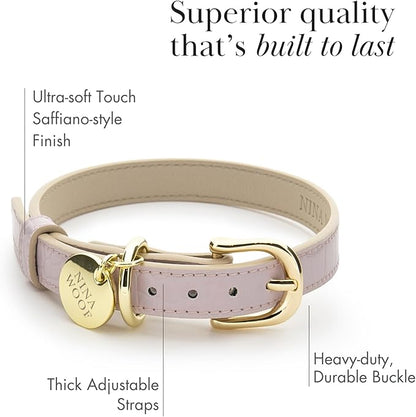 NINA WOOF Milan Vegan Leather Dog Collar - Padded Luxury Dog Collar with Adjustable Buckle - Collar for Dogs, Small Dogs to Large Dogs - Color Lilac, Size Extra Small