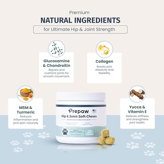 Hip & Joint Support for Dogs | Maximum Strength with Glucosamine, Chondroitin, MSM. Turmeric Root Powder - Relieves Arthritis Pain, Supports Cartilage & Hip Dysplasia - Made in USA - 120 Chews