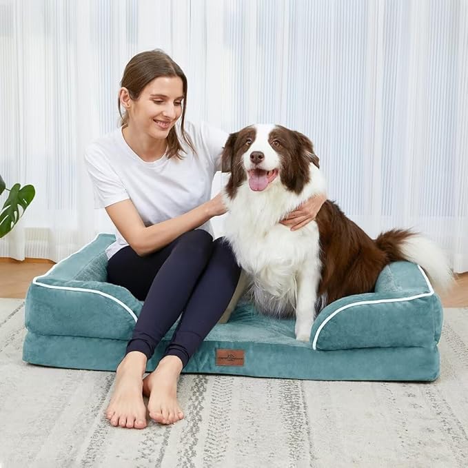 Comfort Expression Orthopedic Dog Bed for Extra Large Dogs 42x30 Inch, Waterproof Egg Crate Foam XL Pet Bed with Removable Bolsters, Dog Couch with Washable Cover & Non-Slip Bottom, Washed Blue