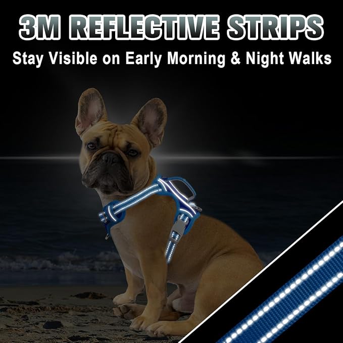 BARKBAY No Pull Dog Harness Large Reflective Dog Harness with Front Clip and Easy Control Handle for Walking Training Running with ID tag Pocket(Sapphire Blue & Blue,S)