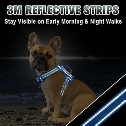 BARKBAY No Pull Dog Harness Large Reflective Dog Harness with Front Clip and Easy Control Handle for Walking Training Running with ID tag Pocket(Sapphire Blue & Blue,XS)