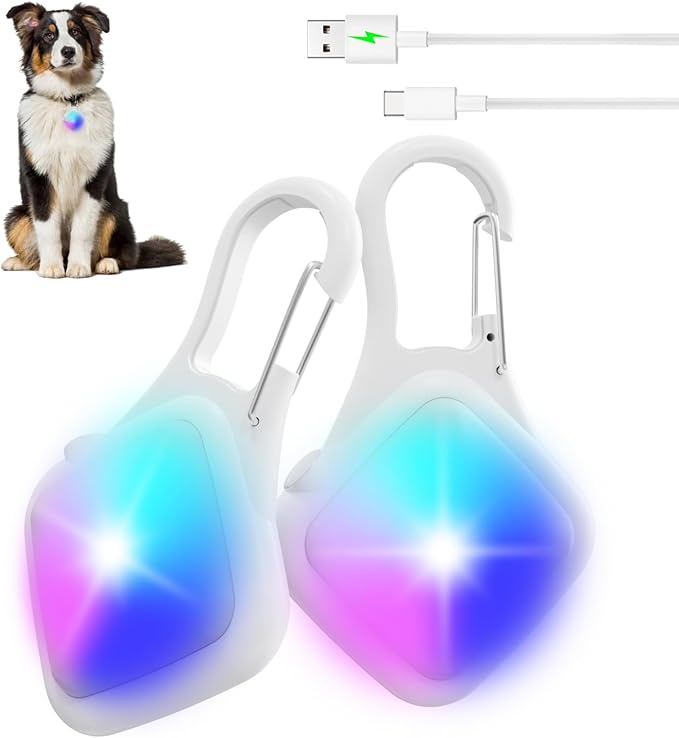 Dog Collar Light 4 Modes RGB Lights for Dog Collar High Capacity USB Rechargeable Dog Light Waterproof Dog Lights for Night Walking,Climbing,Bike,Running (2 Pack White)
