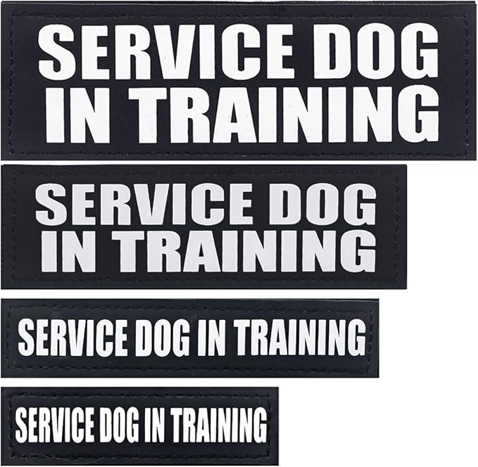 Service Dog Patches, 2Pack Removable Vest Patch for in Training Dogs, Black Dog Harness Patches with Hook Backing, Service Dog in Training-XS