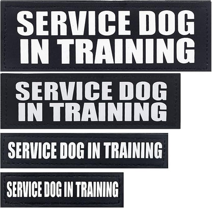 Service Dog Patches, 2Pack Removable Vest Patch for in Training Dogs, Black Dog Harness Patches with Hook Backing, Service Dog in Training-XS
