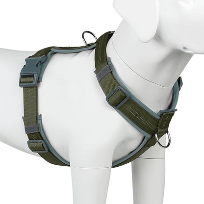 Plutus Pet No Pull Dog Harness, Adjustable Nylon Harness with Soft Padding, Reflective and Heavy Duty Dog Harness for Small, Medium, Large Dogs(Ranger Green, M)