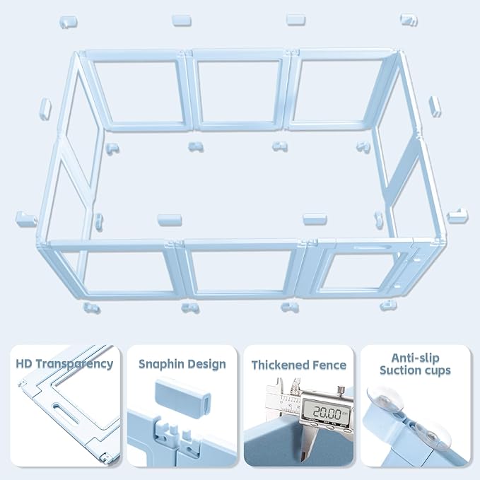 LoveTail DIY Clear Acrylic Dog Playpen House,Quick Easy Assembly and Disassembly,Strong Floor Suction,Indoor and Outdoor Use,Easy Cleansing Puppy Fence (Sky Blue, 23.6" H, 12PCS)