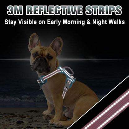 BARKBAY No Pull Dog Harness Large Reflective Dog Harness with Front Clip and Easy Control Handle for Walking Training Running with ID tag Pocket(Baby Blue & Baby Pink,S)
