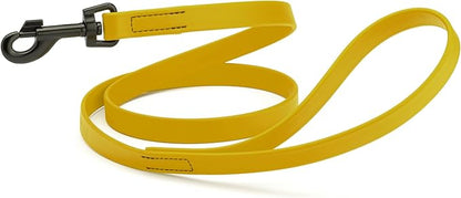 Dogline Biothane Waterproof Dog Leash Strong Coated Nylon Webbing with Black Hardware Odor-Proof Easy to Clean High Performance for Small or Large Dogs Made in USA 4 or 6 ft Lead, Treasure Gold