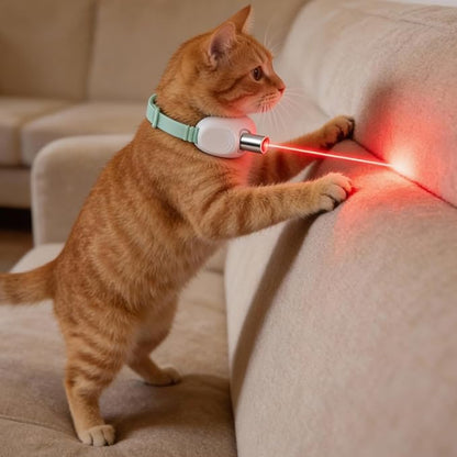 Walfront Cat Toys, Interactive Green Light-Up Collar with Automatic Chasing, USB Rechargeable Adjustable Fit 9.1–13.4"(23–34cm) 2 Modes Wide Beam Angle, Indoor Play for Bored Cats, Fun Exercise