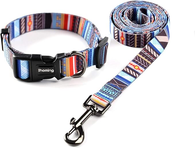 Ihoming Dog Collar and Leash Set for Daily Outdoor Walking Running Training, Splicing Design for Large Boys Girls Dogs Cats Pets, L-Up to 80LBS