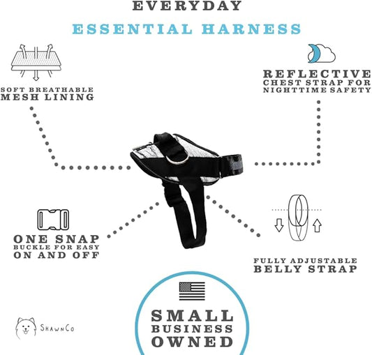ShawnCo Essential Dog Harness, No-Pull Pet Vest with 3 Leash Clips, No Choke, Reflective, Adjustable and Padded, for Easy Walking and Training for Small, Medium and Large Dogs (White Marble, Medium)
