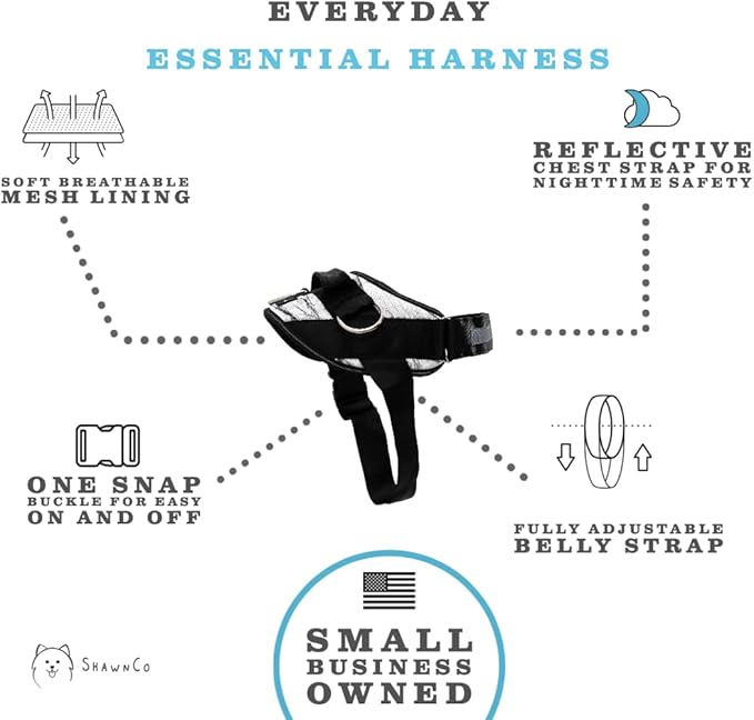 ShawnCo Essential Dog Harness, No-Pull Pet Vest with 3 Leash Clips, No Choke, Reflective, Adjustable and Padded, for Easy Walking and Training for Small, Medium and Large Dogs (White Marble, S)
