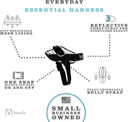 ShawnCo Essential Dog Harness, No-Pull Pet Vest with 3 Leash Clips, No Choke, Reflective, Adjustable and Padded, for Easy Walking and Training for Small, Medium and Large Dogs (White Marble, S)