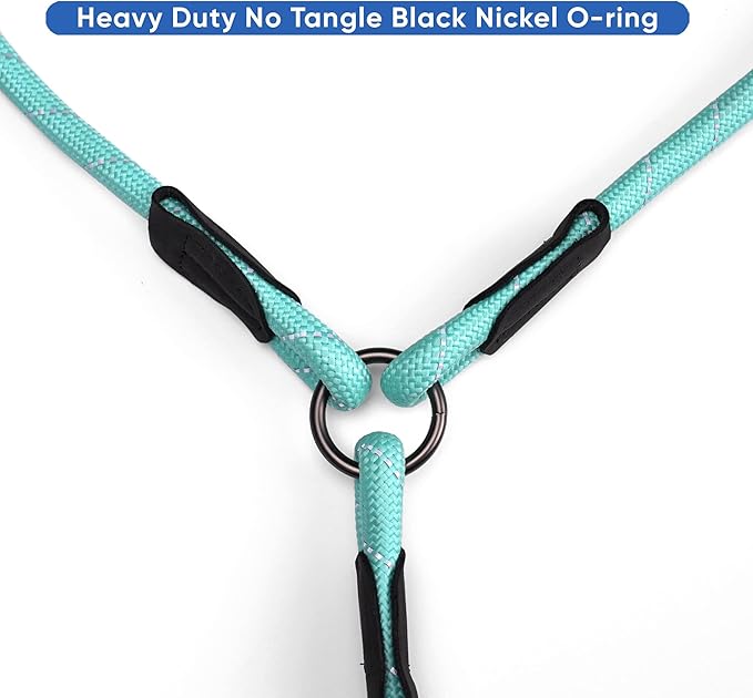 Pawtitas Double Leash for Two Dogs Great for Walking & Training Comfortable Shock Absorbing Reflective Pet Rope Leash for 2 Dogs 6ft - Medium/Large - Teal