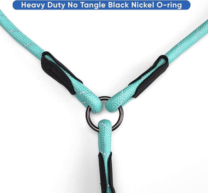 Pawtitas Double Leash for Two Dogs Great for Walking & Training Comfortable Shock Absorbing Reflective Pet Rope Leash for 2 Dogs 6ft - Medium/Large - Teal