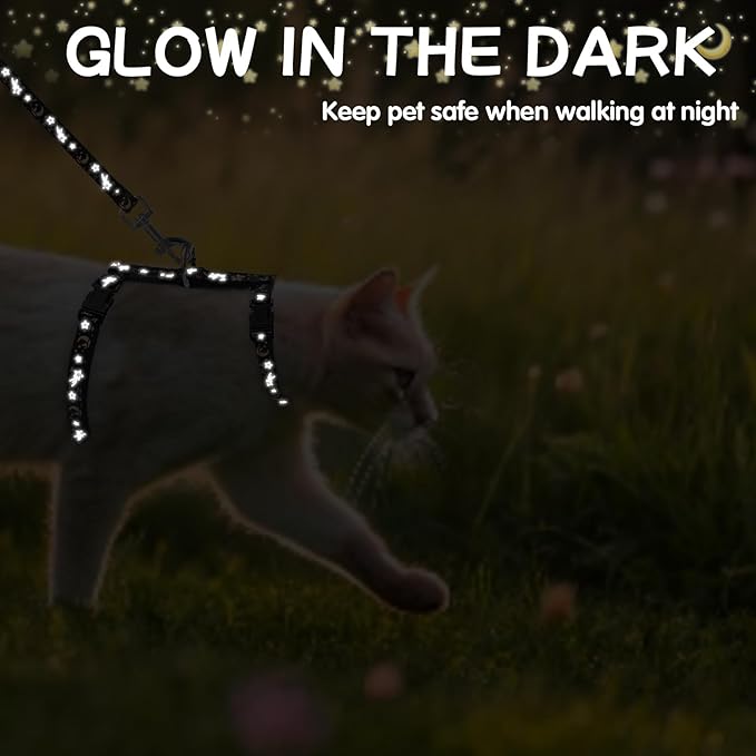 PAWCHIE Cat Harness with Leash and Collar Set - Escape Proof Adjustable Glow in The Dark Cat Harness for Kitty Outdoor Walking