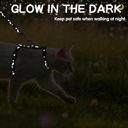 PAWCHIE Cat Harness with Leash and Collar Set - Escape Proof Adjustable Glow in The Dark Cat Harness for Kitty Outdoor Walking
