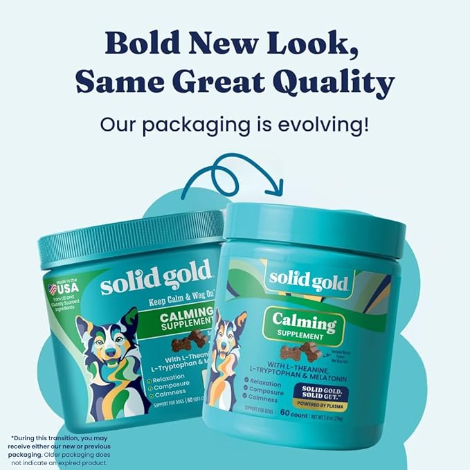 Solid Gold Calming Chews for Dogs - Dog Calming Chews W/Melatonin for Separation, Stress & Hyperactivity Relief - Supports Relaxation for Travel, Fireworks & Storms - All Ages & Sizes - Bacon - 60ct