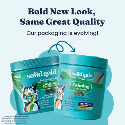 Solid Gold Calming Chews for Dogs - Dog Calming Chews W/Melatonin for Separation, Stress & Hyperactivity Relief - Supports Relaxation for Travel, Fireworks & Storms - All Ages & Sizes - Bacon - 60ct