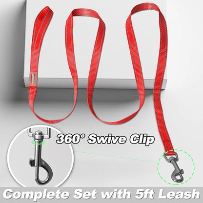 Dog Harness and Leash Set,Step in Small Sized Dog Harness,Soft Mesh,No-Chock,Reflective Adjustable,Secure with Hook & Loop Fastener,Puppy Vest for Small,Medium Dogs(Red,S)