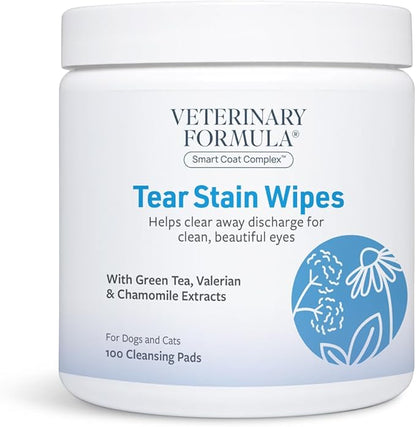 Veterinary Formula Smart Coat Complex Eye + Face Wipes for Dogs & Cats, 100 ct – Gently Remove Tear Stains, Clean Facial Fur & Eye Discharge, Fragrance-Free, Pre-Moistened