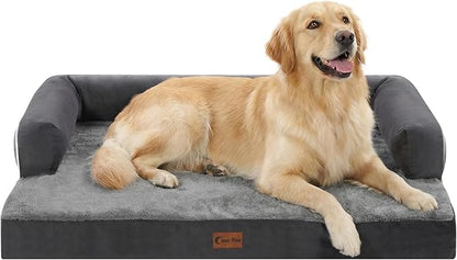 Casa Paw Orthopedic Dog Beds for Large Sized Dogs, Waterproof Egg Crate Foam Large Dog Couch Beds with Comfy Bolster 36x27Inch, Washable Pet Beds with Removable Cover and Nonskid Bottom, Dark Grey