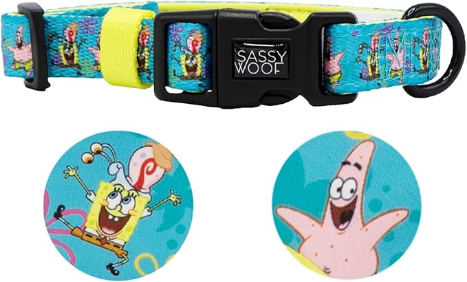 Sassy Woof Dog Collar Spongebob Squarepants™ Jelly Fishin' - S, Adjustable, Durable, Comfortable and Stylish Pet Accessories for Small Dogs - Officially Licensed