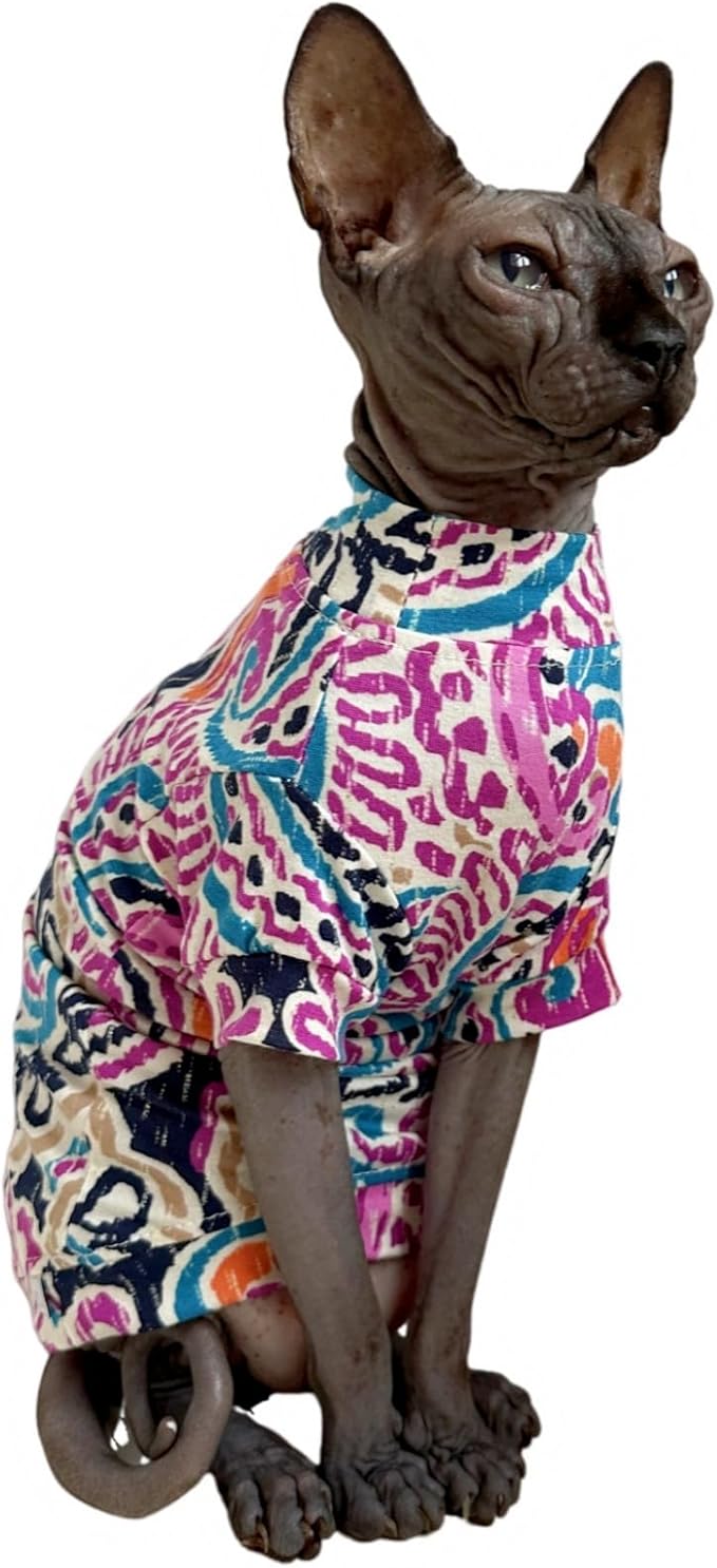 Limited Edition Sphynx Cat T-Shirts Elastic Hairless Cat Sweatshirt Pet Kitten Clothes Round Collar Kitten Shirts Vest Cats & Small Dogs Apparel (Leaf, XL (10-12 lbs))