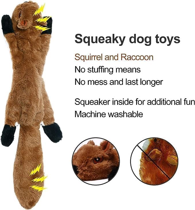 Plush Dog Squeaky Toys No Stuffing – Durable Crinkle Animal Chew Toys for Small Medium Dogs, Interactive Dog Tug Toys for Indoor Play and Training (5 Pack)