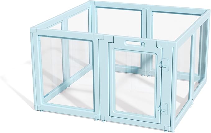 LoveTail DIY Clear Acrylic Dog Playpen House,Quick Easy Assembly and Disassembly,Strong Floor Suction,Indoor and Outdoor Use,Easy Cleansing Puppy Fence (Sky Blue, 30.3" H, 8PCS)