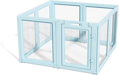 LoveTail DIY Clear Acrylic Dog Playpen House,Quick Easy Assembly and Disassembly,Strong Floor Suction,Indoor and Outdoor Use,Easy Cleansing Puppy Fence (Sky Blue, 30.3" H, 8PCS)