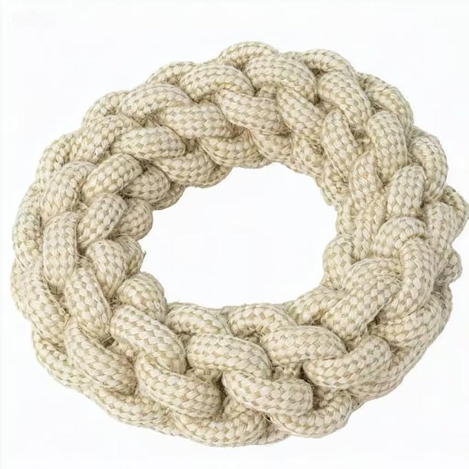 wisingofuix Pet Cotton Ring Dog Toy, Braided Rope Chew Ring for Medium and Large Dogs, 20x20x5cm, Durable Training Toy (Natural)