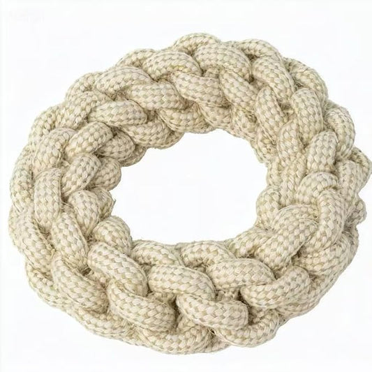 wisingofuix Pet Cotton Ring Dog Toy, Braided Rope Chew Ring for Medium and Large Dogs, 20x20x5cm, Durable Training Toy (Natural)