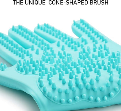 Srtood Pet Grooming Magic Gloves, Dog Cat Bathing Shampoo Brush, Silicone Hair Removal Gloves with Thick High Density Teeth for Bathing and Messaging, Double-Side Scrubbing Gloves for Shedding