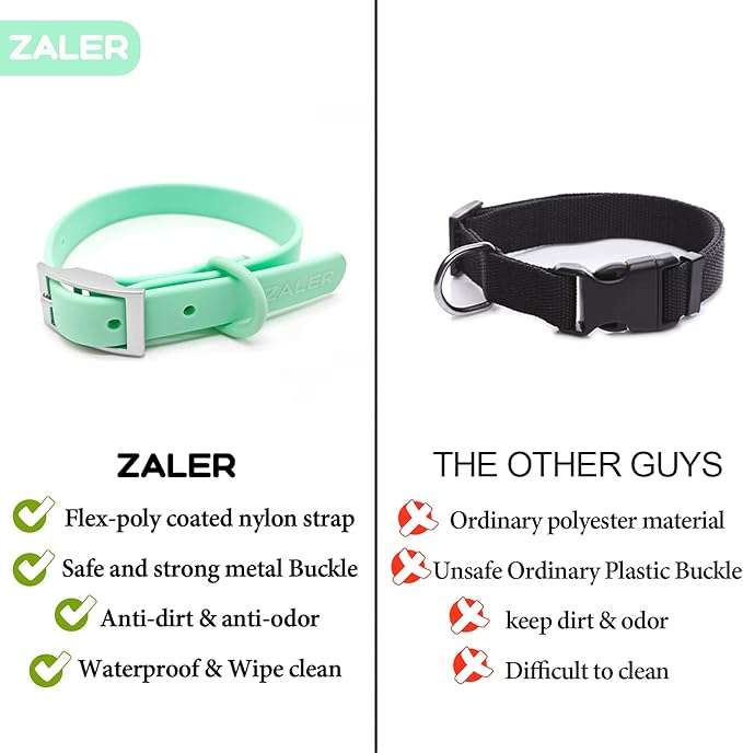 ZALER Waterproof Dog Collar, Adjustable Odor Proof Dog Collars Easy to Clean, Soft Comfortable Pet Collars for Large, Medium Small Dogs (Mint Green, M(Length:11.4''-15.4''; Width:0.75''))