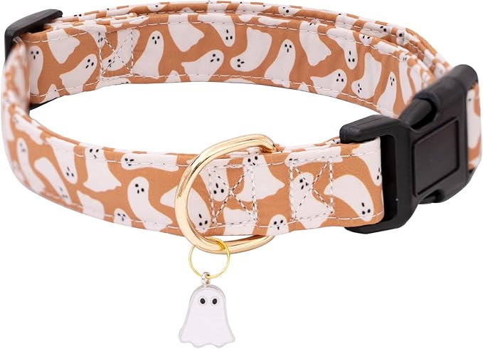 Faygarsle Fall Dog Collar - Adorable Ghost Pattern for Small, Medium & Large Dogs - Cute Orange Neckwear for Boys & Girls