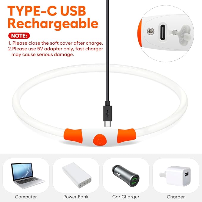 HIGO Light Up Dog Collar USB Rechargeable LED Dog Collar Glow in The Dark, TPU Flash Dog Necklace Light Make Your Dogs Be Visible& Safe (Orange)