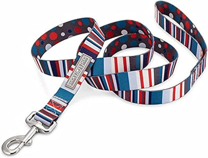 Lucky Love Dog, Nautical Dog Leash, Polka Dot Blue Red White Striped for Male Female Dogs, Durable & Long Lasting Dog Leashes - (Large, Linus Leash)
