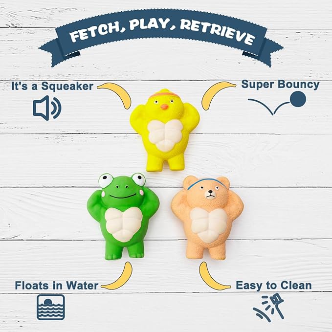 Pawdoer 3 Pack Squeaky Dog Toys for Medium Dogs, Soft Latex Chicken Squeaky Dog Ball, Cute Funny Squeak Different Animals Frog Bear Chicken Pet Toys
