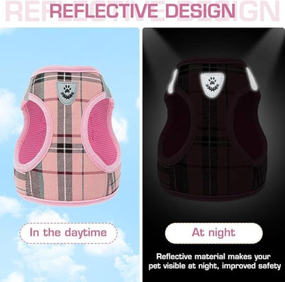 KOOLTAIL Dog Harness for Small Medium Dogs ,Dog Harness and Leash Set, Step in No Pull Soft Mesh Padded Adjustable and Reflective Pet Vest Harness Puppy, Plaid Extra Harness for XS S Dogs, Pink M