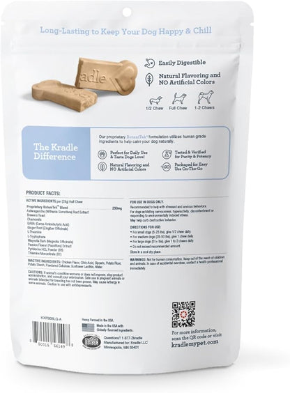 Kradle Chillers Hard Chews for Dogs - Ashwaganda GABA L-Theanine - Supports a Calm Demeanor - 6 Hard Chews
